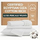 Sweave 100% Egyptian Cotton Percale Sheets Queen Size - Genuine Luxurious 400 Thread Count - Naturally Crisp, Breathable, Skin-Friendly & Cooling - Softer After Each Wash - Oeko-TEX