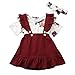 Set di vestiti per bambini a maniche corte + gonna o abito corto in cotone, 2 pezzi da 3 mesi a 4 anni., Rosso vino K, 3-6 mesi