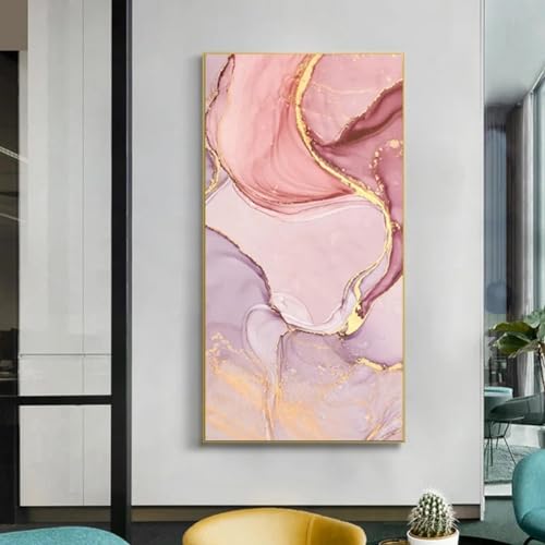 Peinture murale abstraite haut de gamme effet marbre avec cadre wood