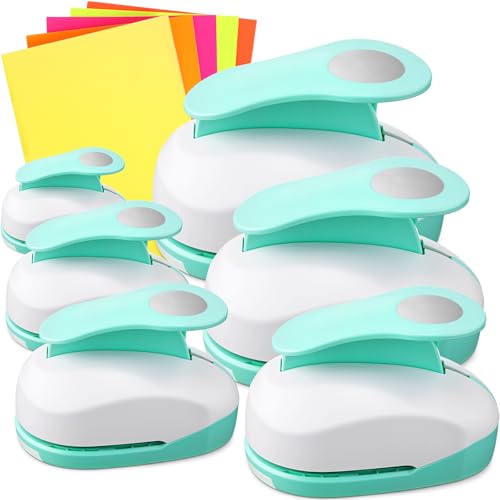 Image of CHENGU 6 Pcs Circle Punch Set 3in /2in /1.5in /1in /0.6in /0.3in Scrapbook Hole Punchers Crafting with 10 Sticker Paper Round Cutter Scrapbook for Office Supplies DIY Albums Photos(Mint Green)