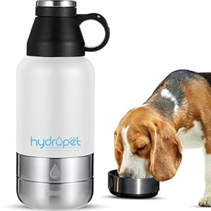 Hydropet Portable Dog Water Bottle (32 oz) – Insulated Dogs & Cats Travel Bottles, Stainless Steel – Detachable Dog Food Bowl and Water Bowl – Great for Daily Walks – Puppy Essentials & Accessories