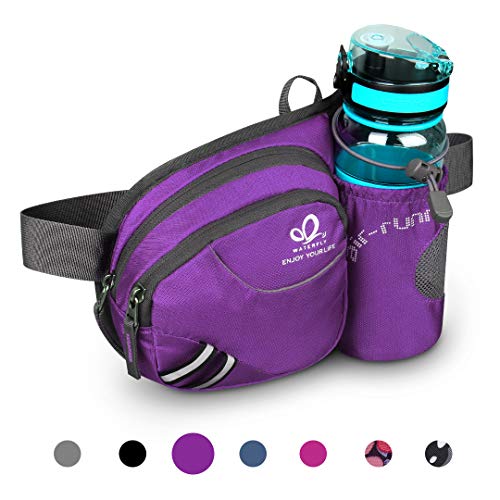 WATERFLY Hiking Waist Bag Fanny Pack with Water Bottle Holder for Men Women