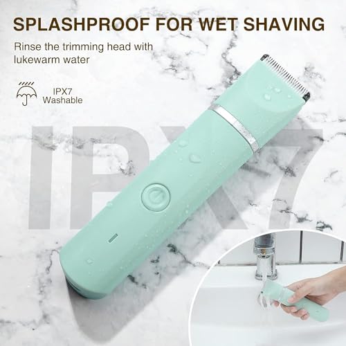 Waterproof-Bikini-Trimmer-Women-Electric-Razor-for-Pubic-Hair-Womens-Foil-Shaver-Rechargeable-Shaver-Removal-with-Snap-in-Ceramic-Blades-IP7X-Washable-HeadWet-and-Dry-UseGreen