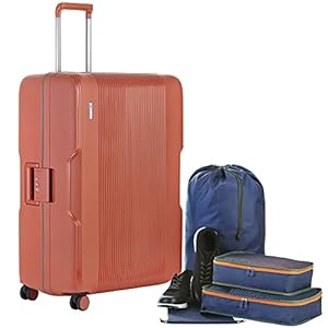 CarryOn Protector Luxe Reiskoffer – 77cm TSA koffer met driepuntsluiting – Extra 4-delige packingcubes – Ultralicht (terra, L)