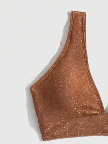 SweatyRocks Women's Solid V Neck High Waist Bikini Set Summer Sparkly Two Piece Bathing Suit3