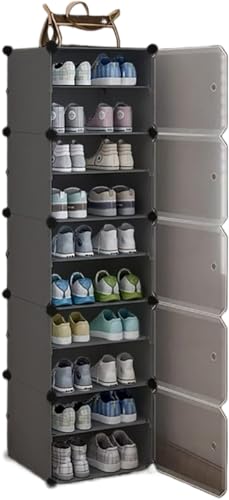 Image of Sunderlook Shoe Rack Plastic for Home- Slipper Stand, Professional Shoe Stand, Chappal Stand, Multipurpose Foldable Standing Comfort Runner Shoe Rack with Door (Dark Grey, 10 Shelf 5 Door)