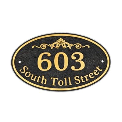 Oval Address Plaque Metal Option - Personalized House Number Sign Plaque,Address Sign,House Numbers for Outside House,Yard,Driveway,Fence,Mailbox,Gate Large 13 x 7.8 inch (Golden/Black)