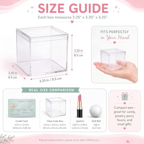 Image of Juexica 12 Pcs Clear Acrylic Boxes with Lid,Square,3.3 x 3.3 x 3.3 | Clear Plastic Boxes with Lids for Organizing and Displaying Jewelry, Candy, Crystals, Crafts, Party Favors and Collectibles