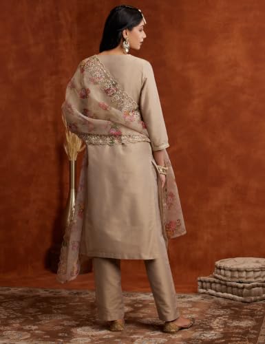 Buy Amazon Brand - Myx Women's Kurta Pant Set with Embroidered Organza Dupatta | Viscose,Rayon (AW24-MYX-SKD-VN-08_Golden Beige_XS) at Amazon.in - Image 4