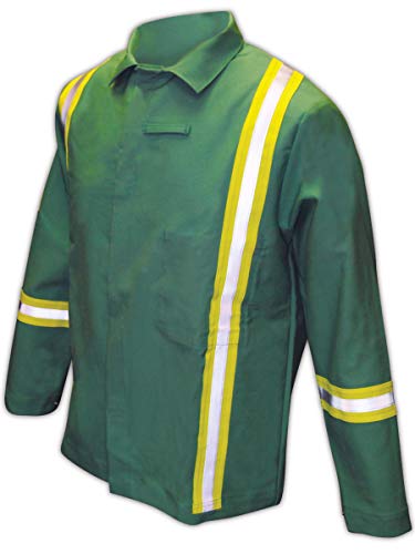 Magid Glove & Safety IND2530HV Magid IND2530HV Arc-Rated 12 oz. 100% FR Cotton Jacket with Hi-Viz Stripes, Large, Regular