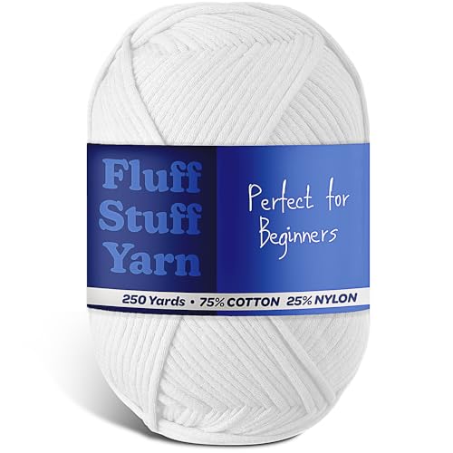 Image of Soft Yarn for Crocheting - Crochet & Knitting Yarn, Beginner Yarn with Easy-to-See Stitches, 250 Yds Amigurumi Yarn, Cotton-Nylon Blend Tshirt Yarn for Crocheting, Worsted Weight Yarn 4, White Yarn