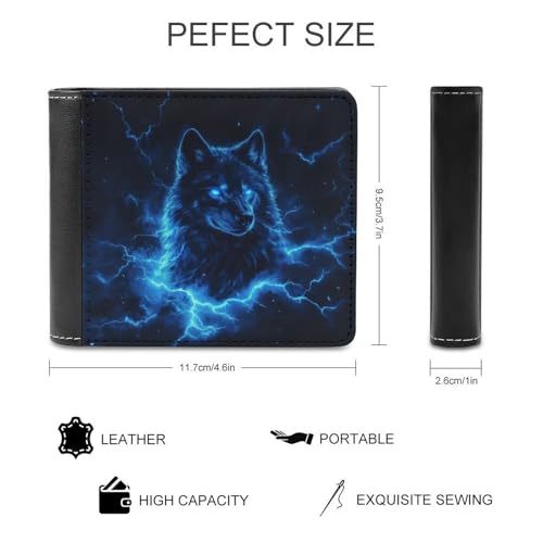 Black Wolf with Glowing Blue Eyes Soft PU Leather Bifold Wallet, Coin Purse Credit Pass Case, Durable Card-Holder Slim Billfold for Men Woman Money Storage2