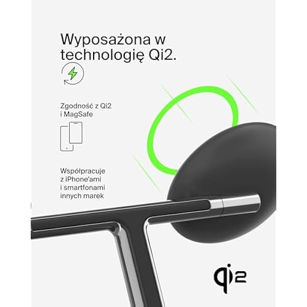 Belkin 3-в-1 Беспроводная зарядная подставка 15 Вт с технологией Qi2 совместимой с MagSafe быстрое зарядное устройство для iPhone 16 15 14 серии AirPods Apple Watch адаптер питания в комплекте - черный