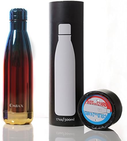 OMIAX Rainbow Insulated Water Bottle 17 Ounce / 500mL Double Wall Vacuum Stainless Steel Water Bottle Keeps Drinks Cold and Hot for Outdoor Sports Travel, Cola Shape