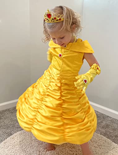 Knemmy Princess Dress Up Clothes Halloween Beauty And Beast Costume For Girl Cosplay Birthday Outfit Yellow (Yellow, 4T(110)) #TOP3