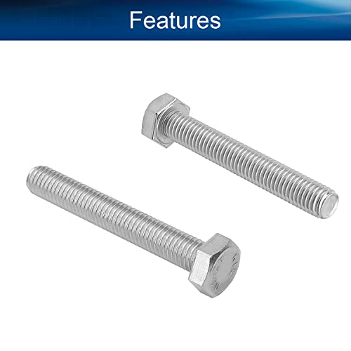 Image of Bettomshin 10Pcs M8 x 55mm Hex Bolts, 304 Stainless Steel 1.25mm Thread Pitch Fully Threaded Metric Hex Head Screw Bolts, Hexagon Screw Bolt, Hex Tap Bolts, Silver, A2-70 (Overall Size 60.3x13x13mm)