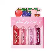 ADMD 4-Pack Lip Gloss Set Fruit Flavored Rollerball Lip Oil Set - Hydrating, Nourishing & Plumping - Strawberry, Peach, Grape, Cherry