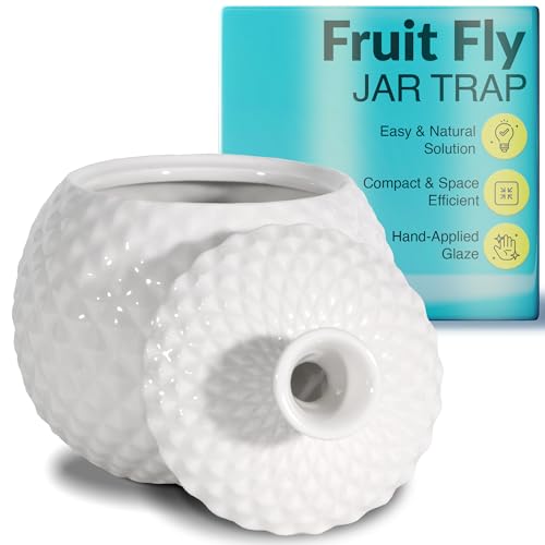 Elevated Lifestyle Fruit Fly Jar Trap - Decorative and Effective Ceramic Fruit Fly Catcher, Kid and Pet Friendly Fly Trap Indoor, Ideal for Kitchens, Restaurants, and Homes - (White)