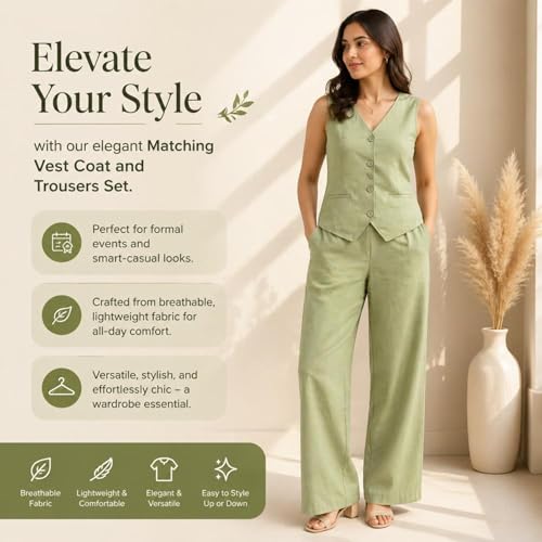 Image of Women Cotton Blend Western Co-Ord Set | Stylish Top & Pant Set for Women | Dress For Womens | Casual High Waist Solid Pant Outfit