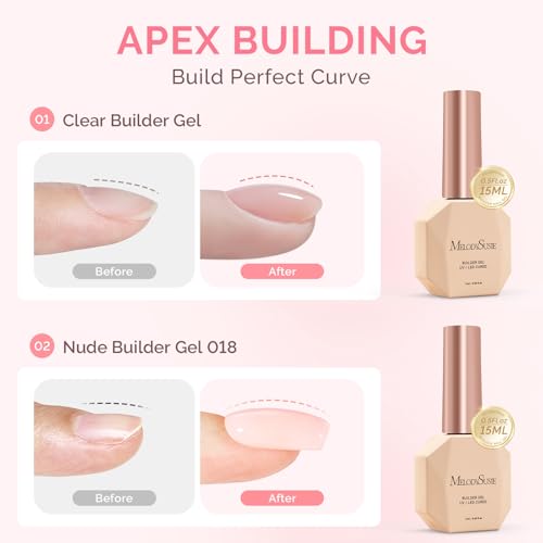 Image of MelodySusie 2PCS 15ML Clear Nude Builder Nail Base Gel for Nails Thickening,Soak Off UV Extension Gel,Rhinestone Nail Glue in a Bottle for Nail Art Design Gift for Women