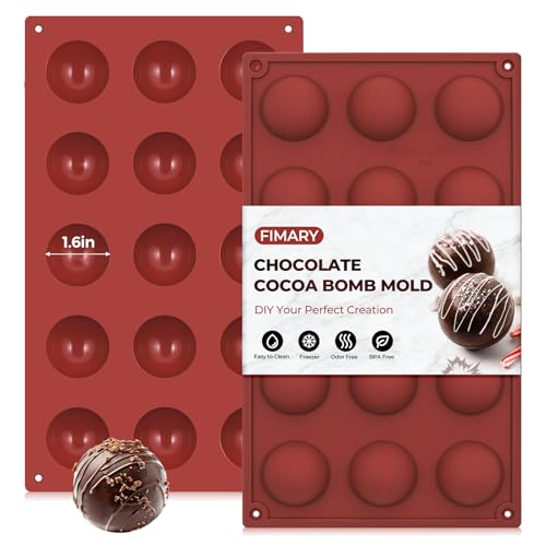 Image of Semi Sphere Silicone Molds, Sphere Chocolate Mold 15-Cavity Small Half Sphere Round Silicone Molds for Making Jelly, Cake, Chocolates Bombs 2 Pack