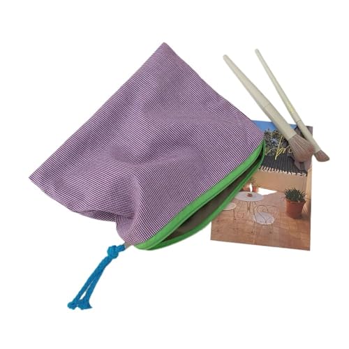 2 peças - Bolsa de maquiagem xadrez elegante, estampa roxa e branca, estojo de armazenamento de cosméticos de grande capacidade com zíper verde, 2 peças - xadrez roxo, Casual moderno