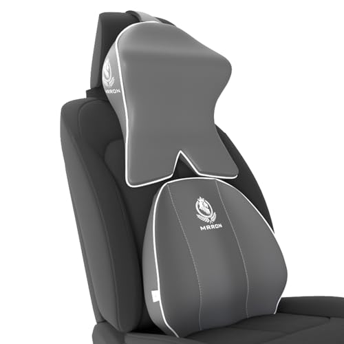 Image of MRRON Large Back Support Neck Rest for Chair & Car Seat, Orthopaedic Lumbar Support Memory Foam Backrest Cushion Designed for Back Pain Relief Pillow for Comfortable Sitting (Grey, Spine Support)