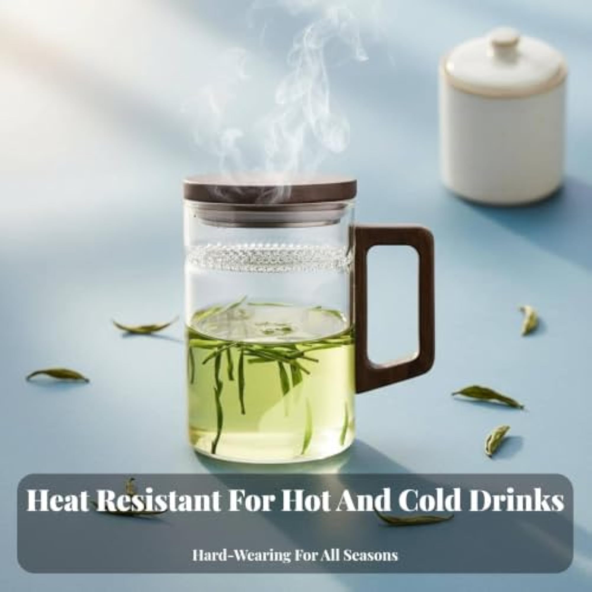 Tea Mug with Strainer and Lid, Clear Borosilicate Glass Teacup