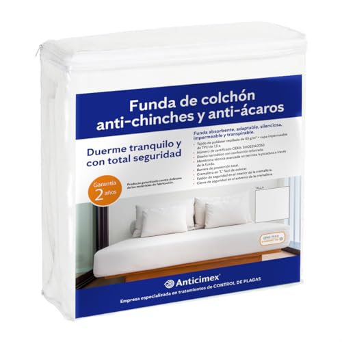 Anticimex Funda Colchón Anti Chinches 150x200x30 cm | Protector Colchón Impermeable y Antiácaros Profesional | Cierre Hermético con Bloqueo de Seguridad | Confinamiento Total 6 Lados | Transpirable
