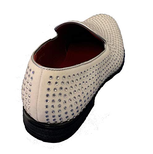 G4U-Alberto Fellini Men's Dress Shoes Rhinestone Loafers Stage Tuxedo Fashion Glitter, 12 White4
