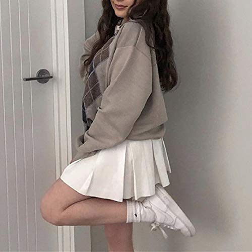 Women Argyle Plaid Sweater Pullover Long Sleeve Preppy England Style Y2K E-Girl Autumn Winter Sweater Top (Brown, M) #TOP2