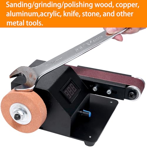 YZCHAIN Mini Belt Sander with 10 Abrasive Belts, Angle Adjustable Bench Belt Grinder, Variable Speed Control & Digital Display, 350W Power Sander for Woodworking Metal, G6M-ZJL-ONR648 - Image 7