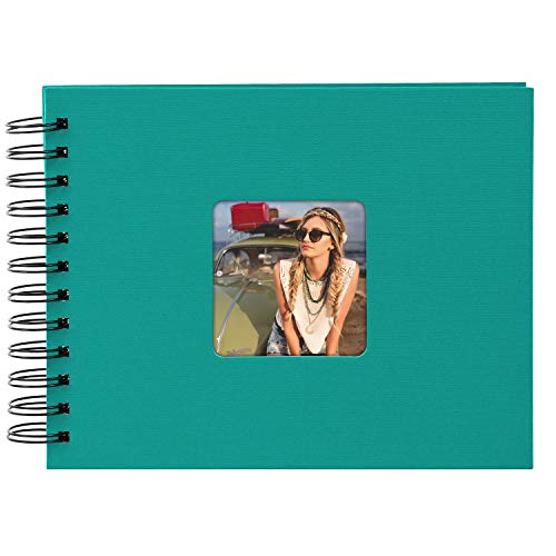 goldbuch Living 20199 Spiral Album, Memory Album with Picture Cut-Out Cover, Photo Album with 50 Black Pages, Photo Album for Gluing, Photo Book in Linen Look, 24 x 17 cm, Turquoise