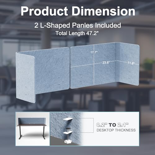 Image of Desk Privacy Panel,2PCS L-Shaped Clamp-On Office Desk Divider,2-in-1 Adjustable Acoustic Desktop Partition Or Under Desk Modesty Panel,for Office,Home,Felt(Blue, 47.2 inch x 17.7 inch)