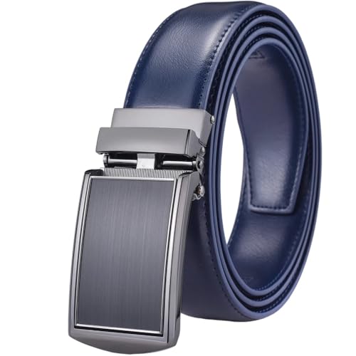 Men's Leather Ratchet Belt With Automatic Buckle 3.5Cm Wide Adjustable Dress Zd17bk Blue 130cm