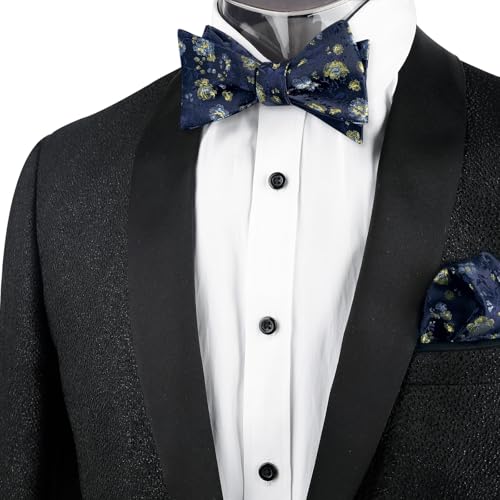 Image of Alizeal Mens 2pcs Floral Pattern Bow Tie Set | Self-tied Pocket Square Colorful Perfect for Weddings Proms Business