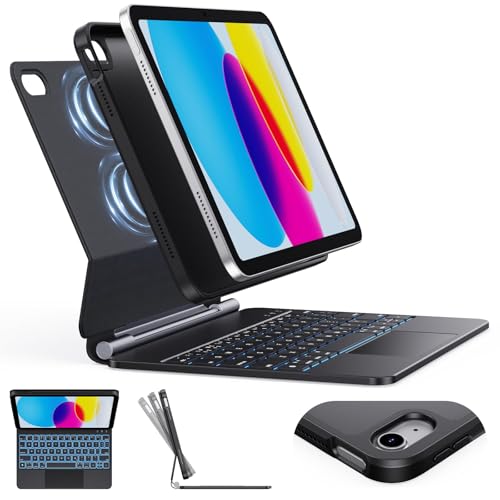 Image of CHESONA Keyboard Case for iPad (A16) 11th 2025 /10th Generation 10.9-inch 2022, 7-Color Backlit with Removable Protective Case, Floating Cantilever Stand, Portrait /Landscape Mode, Smart Trackpad, Black