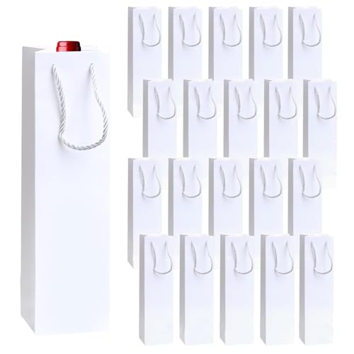 Xocome Bolsa de Regalo Kraft Con Asa para Botella de Vino - 20 Piezas para Boda, Fiesta Favorita (Blanco)