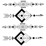 Oottati Small Cute Temporary Tattoo Sticker Set of 2 - Minimalist Geometric Square Triangle Arrow Designs for Hand Neck Face Wrist, Waterproof Fake Body Art, Simple & Modern Unisex Skin Decals