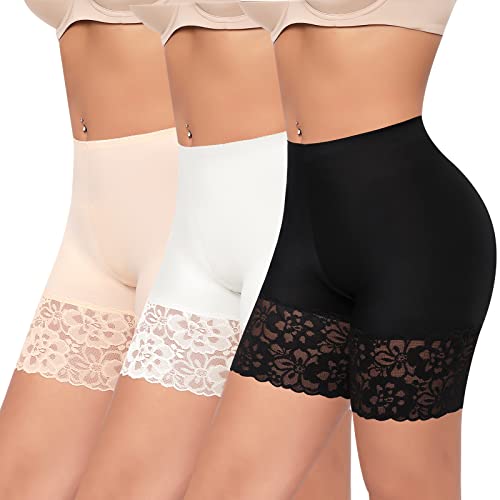 Image of Slip Shorts for Under Dresses Women Anti Chafing Underwear Seamless Boyshorts Panties Lace Under Shorts