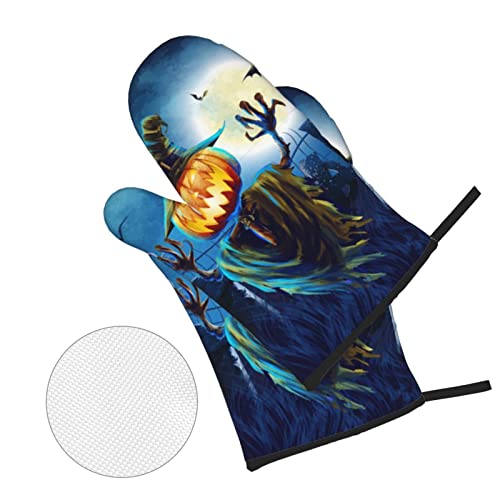 Funny Pumpkin Scarecrow Printed Oven Mitts And Pot Holders Heat Resistant Potholders Oven Gloves And Pad For Baking Kitchen Grilling - 4 Set #TOP2