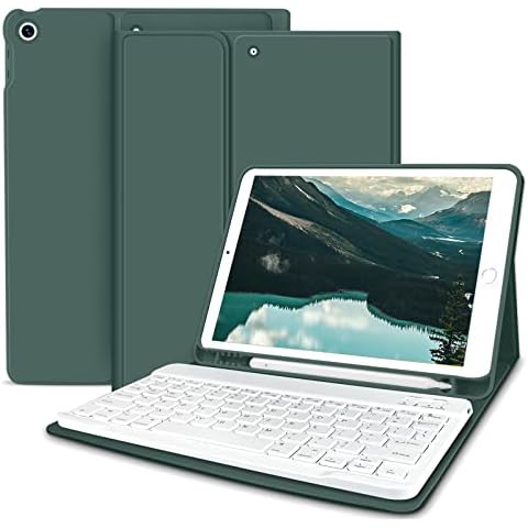 ZOYU iPad 9.7 inch Keyboard Case With Pencil Holder for iPad 6th Generation 2018,iPad 5th Gen 2017, iPad Air 2,iPad Air,Detachable Wireless Bluetooth Keyboard,Smart Folio Leather Cover-Dark Green Cover