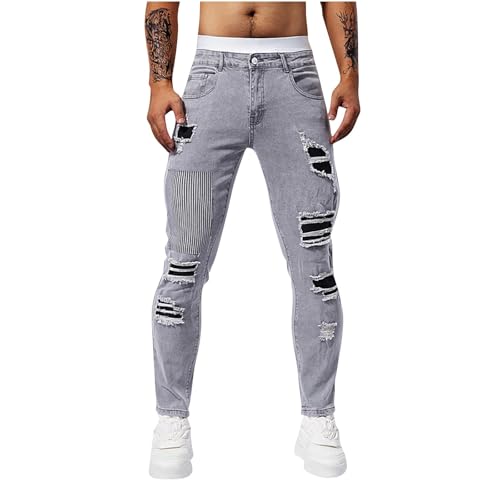 Stretchy Jeans Pants for Men Casual Slim Fit Ripped Distressed Tapered Y2k Pants Jeans Travel Hip Hop Vintage Clothes