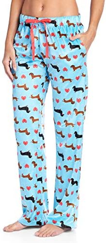 Ashford & Brooks Women's Plush Mink Fleece Pajama Sleep Pants - Turquoise Dog Love - X-Large