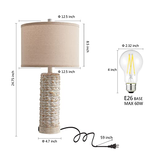 Set Of 2 Rustic Touch Table Lamps For Living Room, 3 Way Dimmable With 2 Usb Port Farmhouse Lamps For Bedroom Nightstand, White Vintage Resin Bedside Desk Lamp, Led Bulbs Included (White) #TOP5