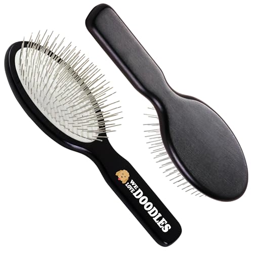 Pin Brush For Dogs, Pet Grooming Detangler Pin Dog Brush, Dog Brush For Shedding and Removing Loose Fur, Lightweight Beech Wood with Silver Plated Pins for Long Hair Pets [We Love Doodles]