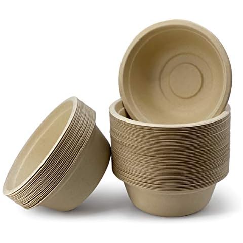 Papernain [18 oz, 100-Count, Sugarcane Compostable Bowls, Natural Disposable Paper Bowls, Bagasse Bowls Cover