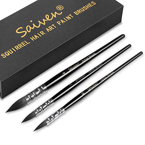 Watercolor Paint Brushes, Mop Round Squirrel Hair Paint Brush Set For Art Painting, Gouache, Fine Detailing, Acrylic, Oil, Artist Quality Supplies(Black #TOP5