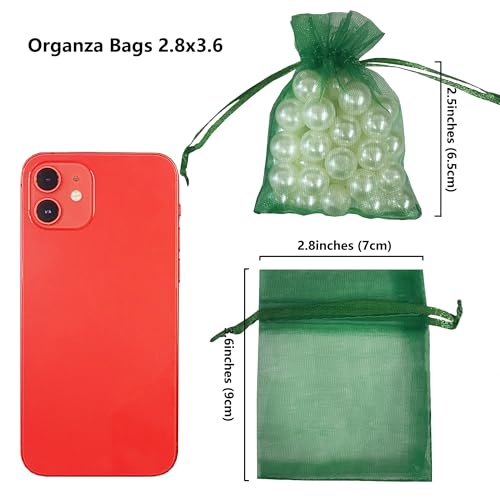 Image of SIAGCRAW Organza Bags 2.8 inchx3.6 inch, 100Pcs Small Mesh Drawstring Pouches | Green Organza Bags for Jewelry, Candy, Party Favors, Small Sachet Wrap, Storage Supplies
