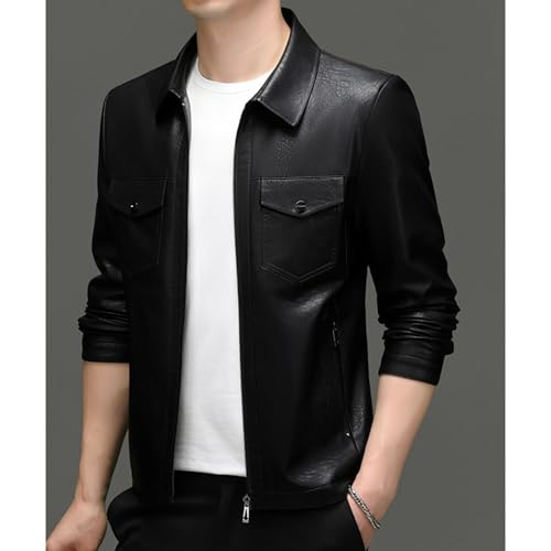 Mens Slim Fit Thin Leather Jacket Casual Solid Color Cycling Leathers Coat Bomber Zipper Motorcycle PU Jackets4